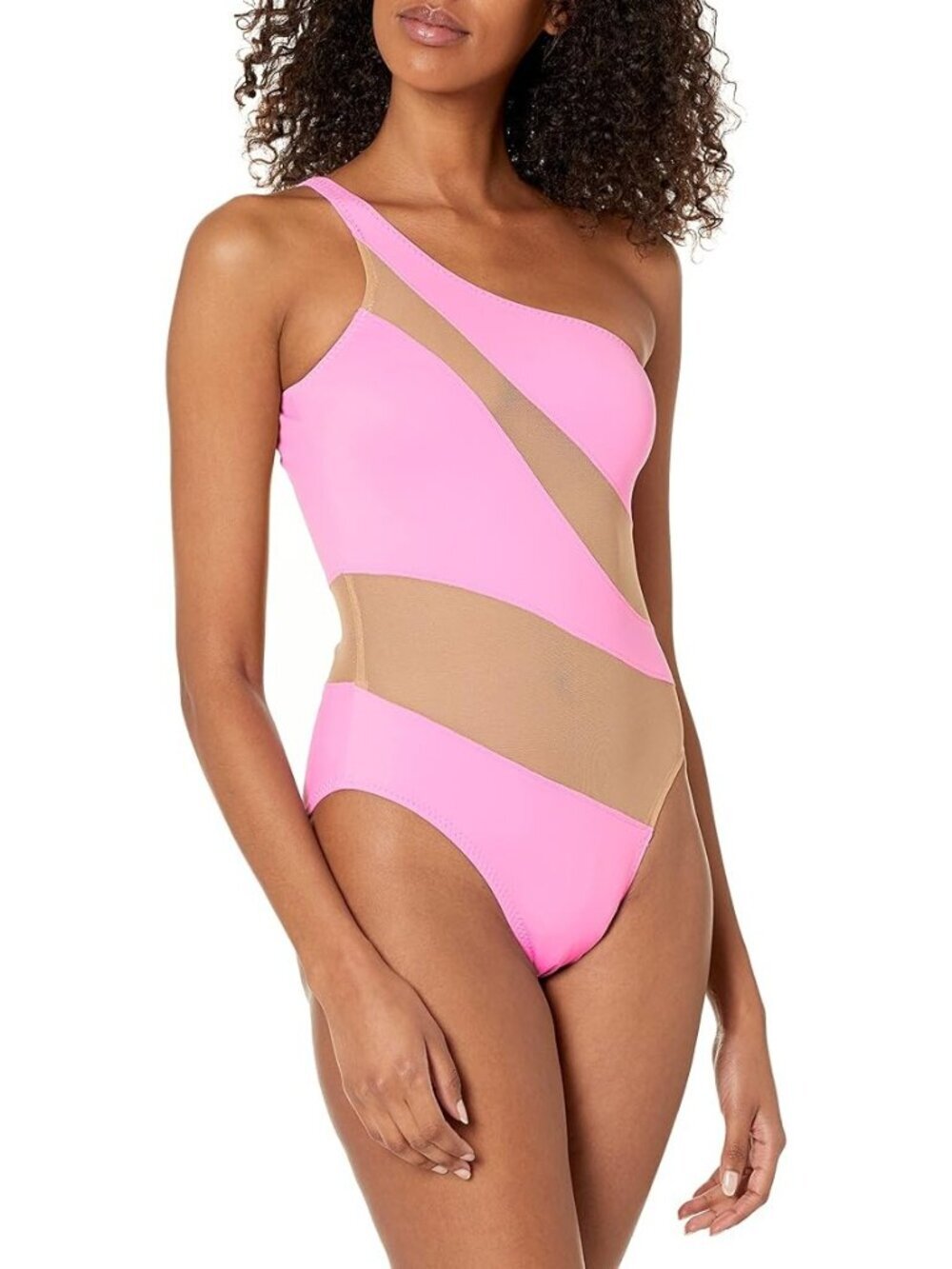 Norma Kamali Snake Mesh Mio Swimsuit Candy Pink/Nude Mesh Womens Size XL